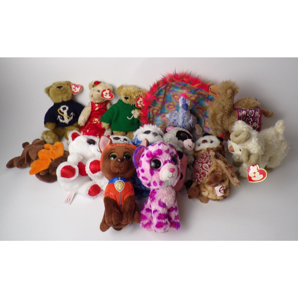 Ty Beanie Baby & Plush Lot Of 14 - Various Animals - Many with Tags - Peacock